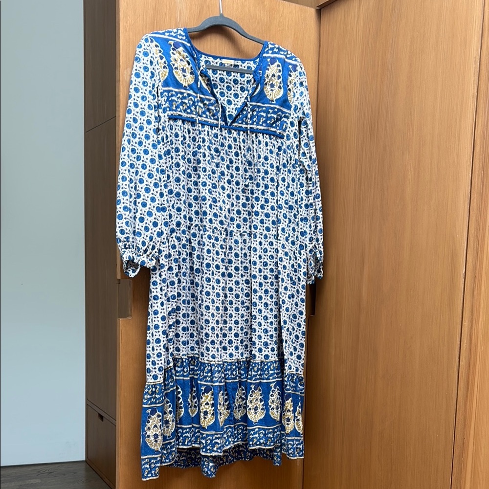 Matta Blue and Cream Floral Long Sleeve Dress